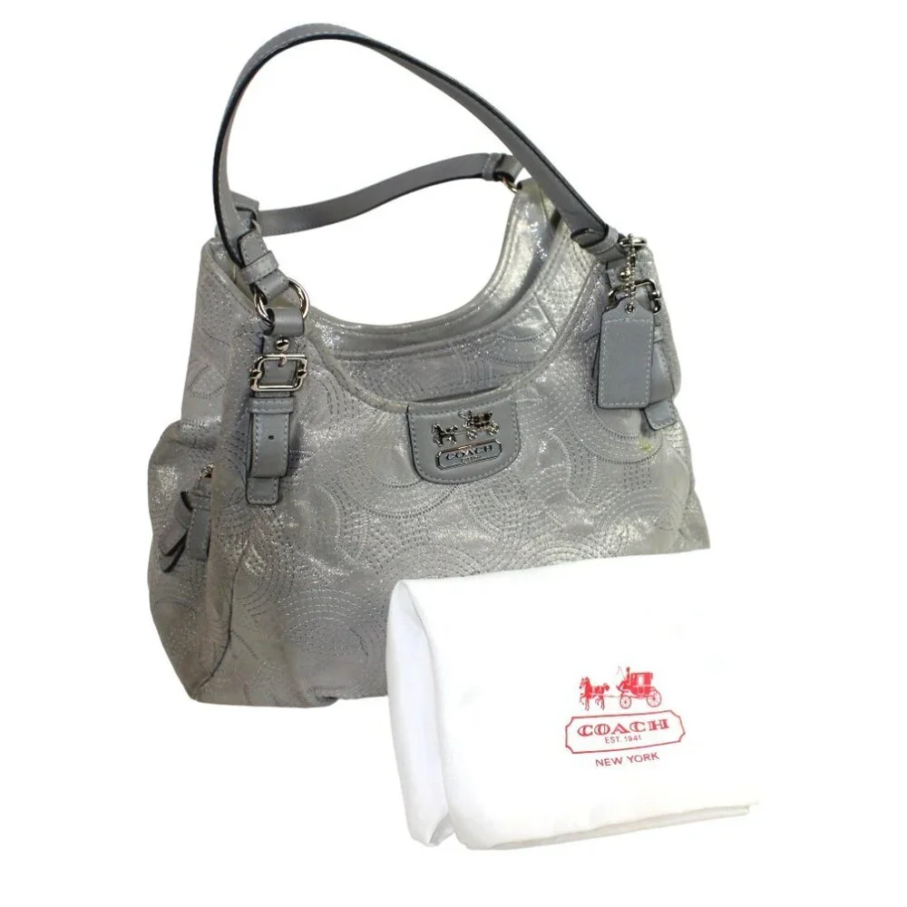 Coach Madison Spectator Maggie Metallic Silver Gray Shimmer Hobo Shoulder Bag
